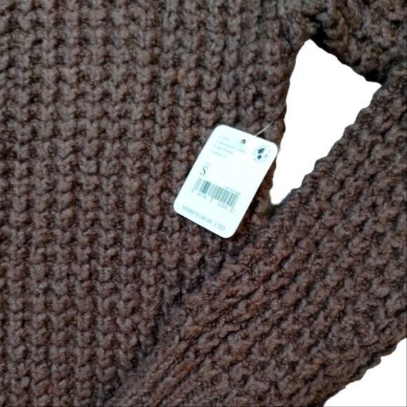 Free People Oversized Whistle Thermal Henley Sweater Brown - Picture 10 of 13